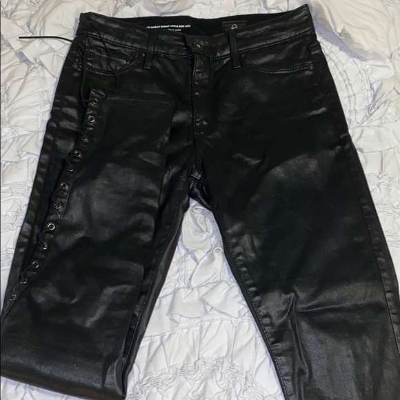Black coated leather AG jeans